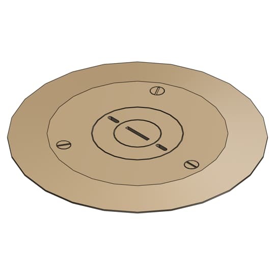 One-Piece Carpet Plate for Flush Service Floor Boxes, 5-3/4 Inch Diameter, 3/4 Inch and 2 Inch Plug Size, Brass