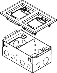 Floor Box, 1-Gang Triple Service, Series: 880W, 1 Gang, Floor Mounting, Metal, Brass, 4-15/16 in L x 3-3/4 in W x 3-7/16 in H Dimensions
