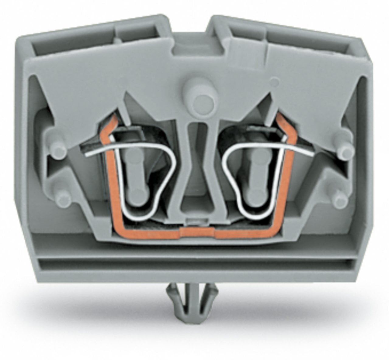 2-conductor terminal block; without push-buttons; with snap-in mounting foot; 1-pole; for plate thickness 0.6 - 1.2 mm; Fixing hole 3.5 mm ; 2.5 mm; CAGE CLAMP; 2,50 mm; gray