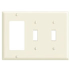 3-Gang 2-Toggle 1-Decora/GFCI Device Combination Wallplate, Standard Size, Thermoset, Device Mount, Brown
