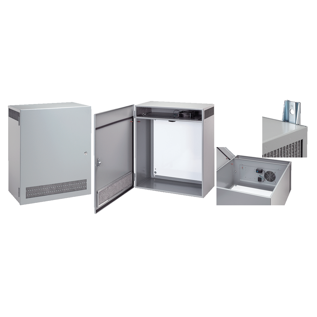 T1Flo Vented Enclosure with Fan Type 1, 54.00x30.00x12.75, Gray, Steel