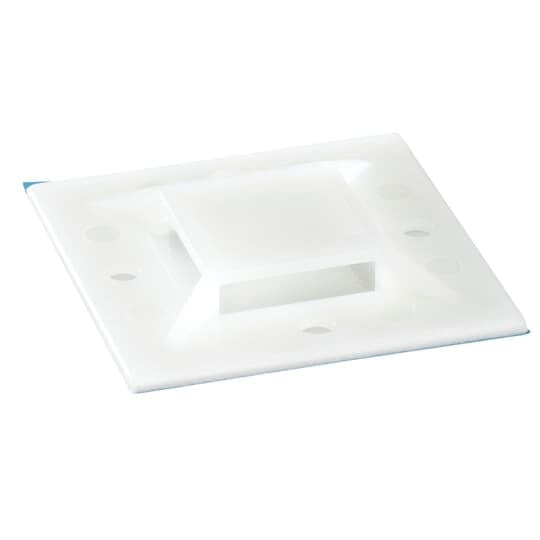 Four-Way Mounting Base, Natural Nylon 6.6 for Temperatures up to 85 Degrees Celsius (185 F), Length of 50.8mm (2.0 Inches), Width of 50.8mm (2.0 Inches), Height of 6.6mm (0.260 Inches), Self-Adhesive/Screw Mounting Method, #8 Screw, Mounting Hole Size of 4.3mm (0.169 Inches)