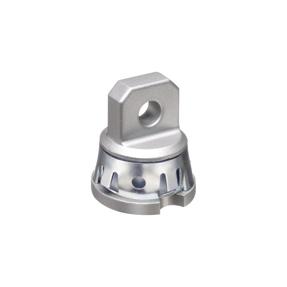 Fixture hanger insert for metal boxes. Toolless snap-in installation securely connects the box to a drop wire. Supports up to 50lbs static load.