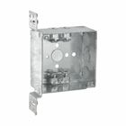 Eaton Crouse-Hinds series Square Outlet Box, (1) 1/2", 4", VMS, 4, AC/MC clamps, Welded, 2-1/8", Steel, (2) 1/2", (1) 1/2", (1) 3/4" E, 30.3 cubic inch capacity