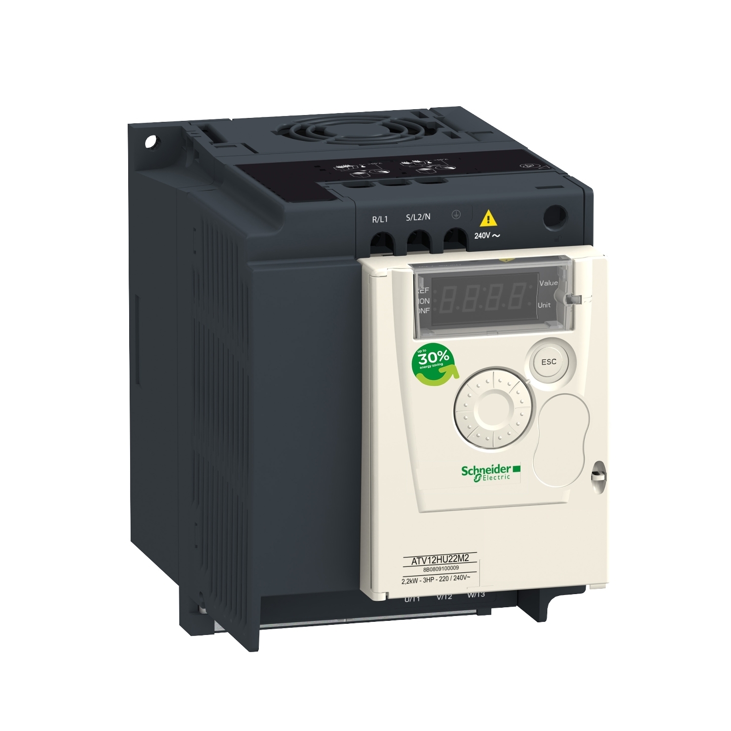 variable speed drive, Altivar 12, 2.2kW, 3hp, 200 to 240V, 3 phases, with heat sink