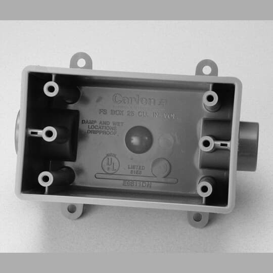 1/2 inch non-metallic one gang deep FD box, 25 cuin, type FDC.