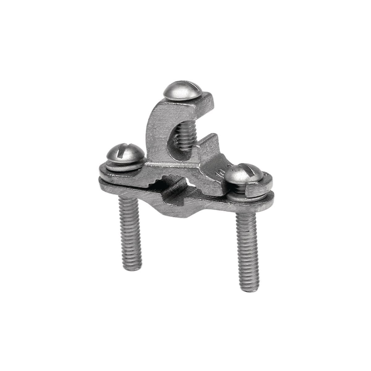 Cast Bronze Ground Clamp w/Lay-in Feature, 1/2"-1" Water Pipe, #4-#6 Rebar, 3/8"-1" Ground Rod(Main), #10 Sol-#2 Str Ground, Silicon Bronze H/W.
