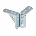 Eaton B-Line series corner gusset, 4" H x 4" L x 1.62" W, Steel, Electro-plated, Fourteen hole double corner gussetted connection
