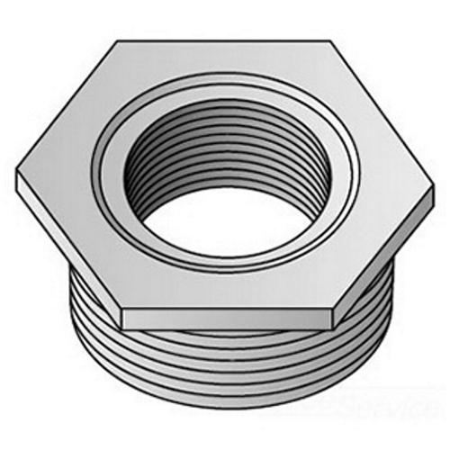 OZ-Gedney Type 300R Hex Reducing Bushing, Size: 3 X 2 IN, Malleable Iron, Finish: Zinc Electroplated, Connection: Threaded, 3-13/16 IN Width Across Corners, 1-1/8 IN Thread Length, Flange Thickness: 1/2 IN, Third Party Certification: UL File Number