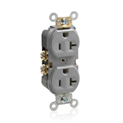 20 Amp, 125 Volt, Narrow Body Duplex Receptacle, Straight Blade, Commercial Grade, Self Grounding, Gray