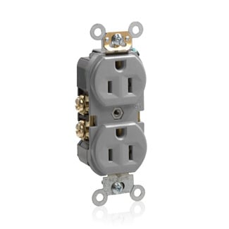 15-Amp, 125-Volt, Narrow Body Duplex Receptacle, Self Grounding, Gray
