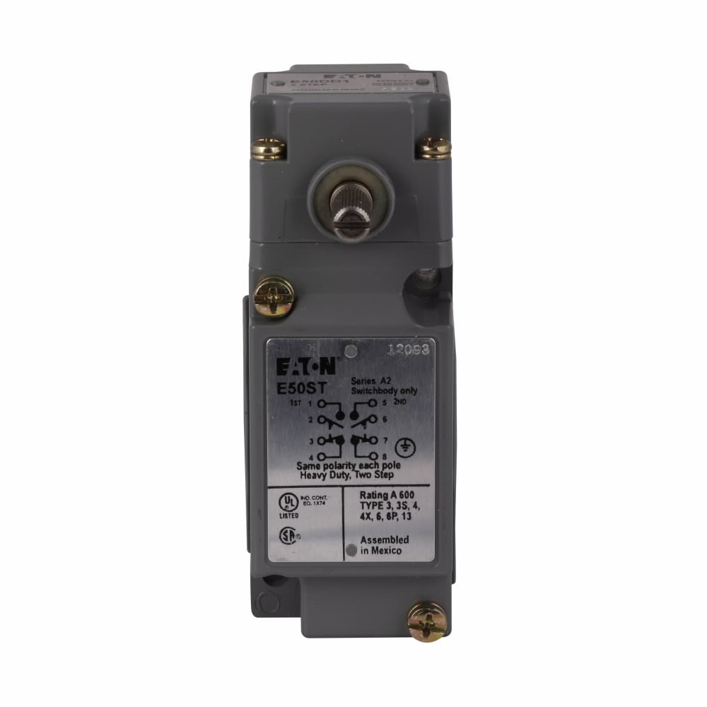 Eaton Special Purpose Limit Switch, E50, Two-step CW, CCW, or both, convertible, Screw Terminals, 10A at 12 Vac, 1A at 125 Vdc, 1NO-1NC, 14? to 201?F (-10? to 94?C)