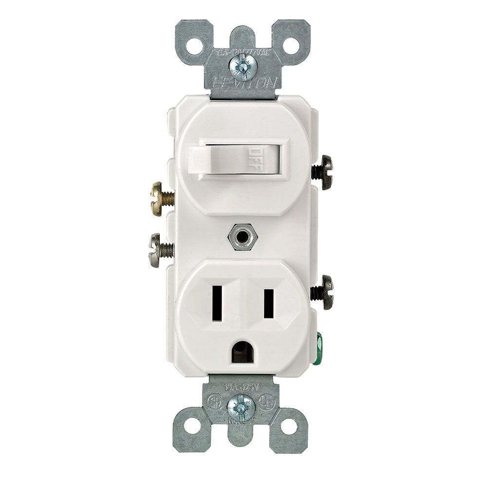  5225 15 Amp, 120 Volt, Duplex Style Combination Single Pole Switch/Receptacle, Grounding, White