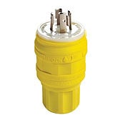 20 Amp, 125/250 Volt, Locking Plug, Industrial Grade, Grounding, Wetguard, Yellow