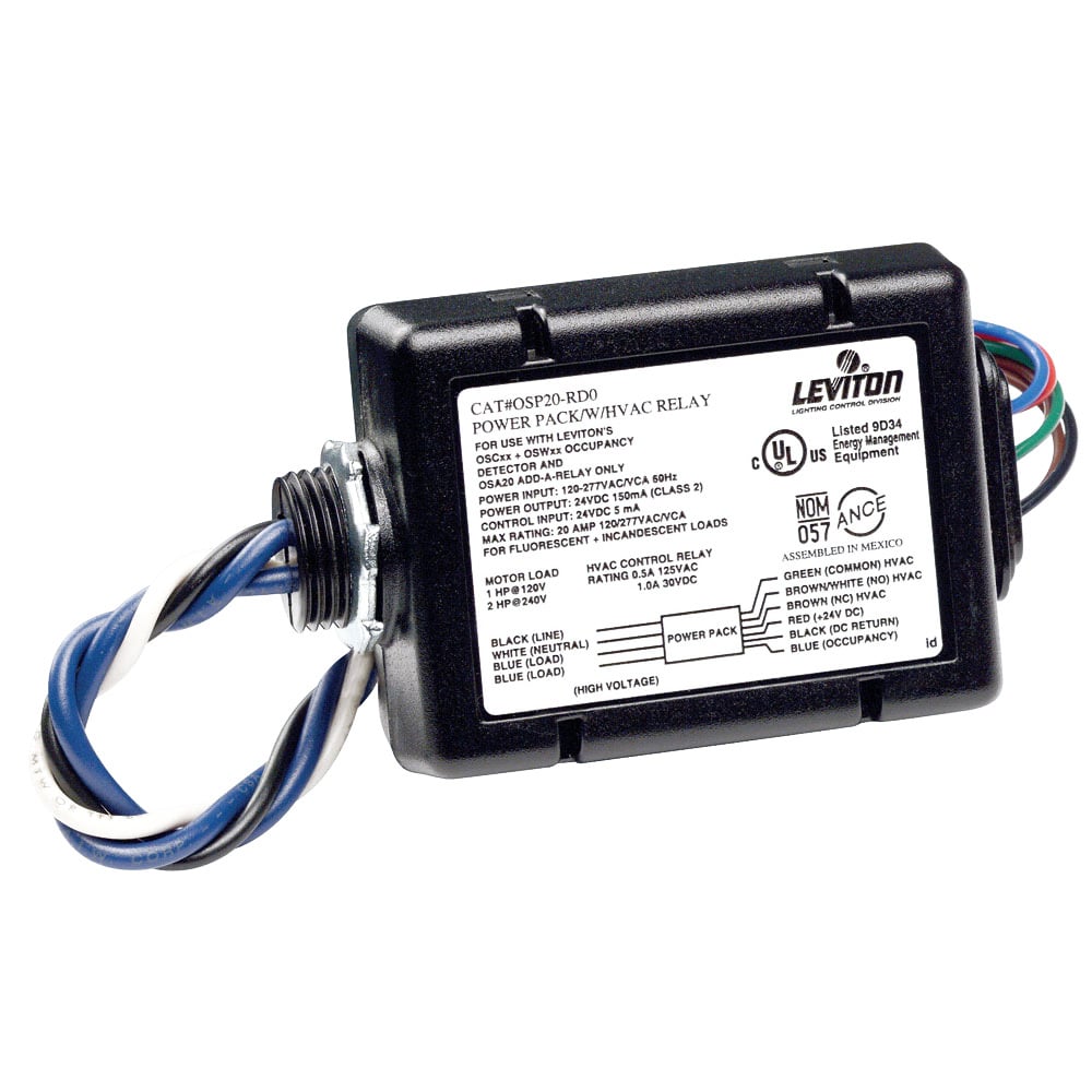 Power Pack for Occupancy Sensor with HVAC Relay, 15 Amp FL, 347VAC 60Hz, Black
