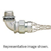 3/4 Inch, Straight, Male, Malleable Iron Body, Liquid-Tight Metal Core Conduit, Strain-Relief Grip