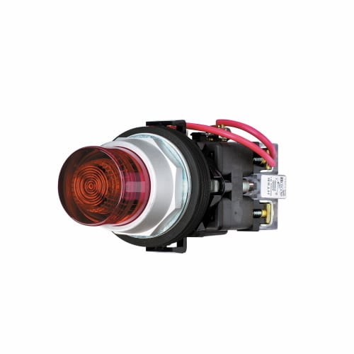 Eaton HT800 pushbutton, Watertight and Oiltight-HT800, PresTest Light Unit, Chrome, Incandescent, Full voltage, NEMA 3, 3R, 4, 4X, 12 and 13, Illuminated, Red, 120 Vac/dc, Momentary, Plastic, 30.5 mm