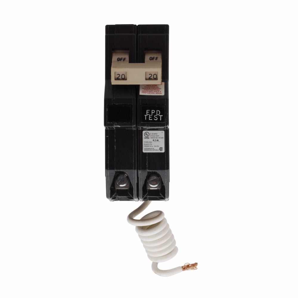 Eaton CH GFCI circuit breaker,Ground fault equipment protector,50 A,10 kAIC,Two-pole,120/240 V,CH,Common,#14-6 AWG Cu/Al,Type CH Loadcenters,Ground fault circuit interrupter,GFI