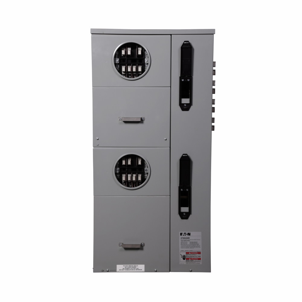 Eaton commercial meter stack, Socket amperage: 225A, Amperage rating: 200A, Aluminum, Bus rating: 1200A, Test bypass, NEMA 3R, Depends on selected MCB, Seven-jaw, 2 Sockets, Three-phase in, three-phase out, Ring, 208Y/120 Vac