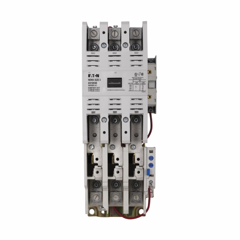 Eaton Freedom NEMA motor control starter, Non-Reversing Reset Overload Relay Starter, 25 hp at 208V, 30 hp at 240V, 50 hp at 480,600V maximum horsepower, 120V/60 Hz or 110V/50 Hz coil voltage, 90A, Three-pole, Size 3