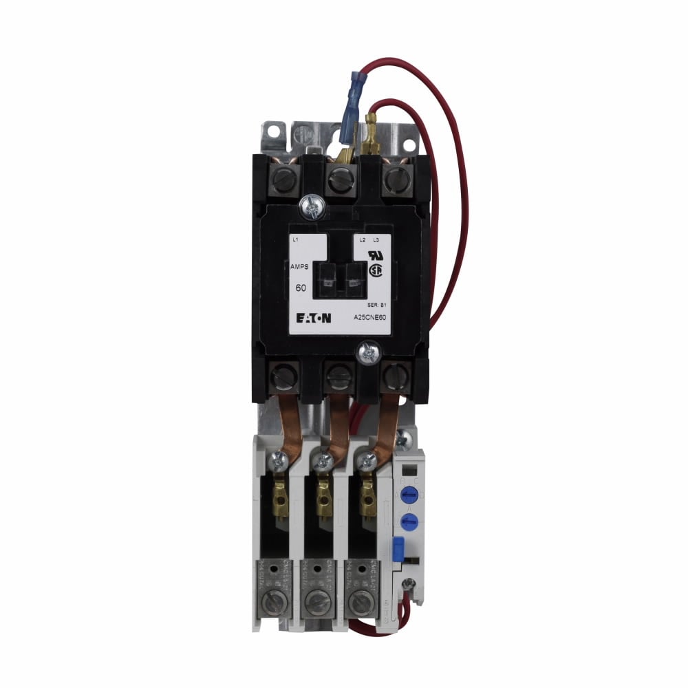 Eaton definite purpose starter, 40 A, Coil: 110-120 V, 50/60 Hz, 20 HP at 460 V, Separate control wiring, Open with metal mounting plate, 40 A IFL, Three-phase, Box lugs (posidrive setscrew), Non-reversing