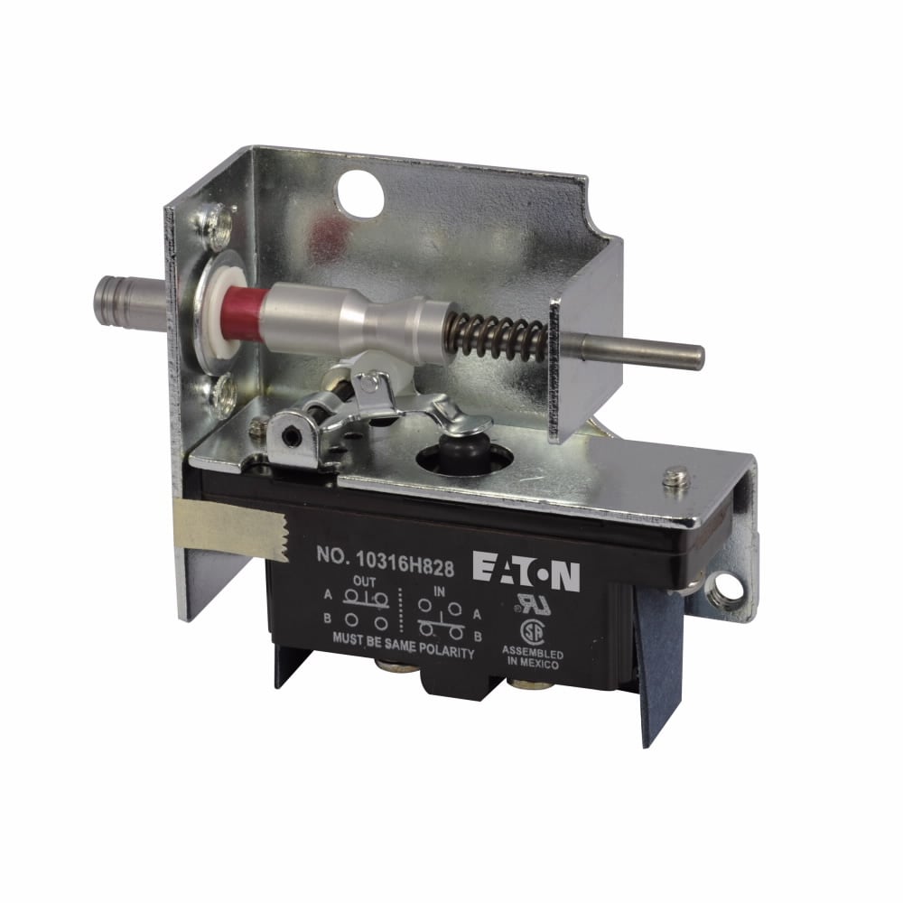 Limit Switch, Cabinet door interlock, Defeated (red), Screw terminals, 20A make at 240 Vac, 0.2A at 240 Vdc, 1NO-1NC snap action, Precision switch