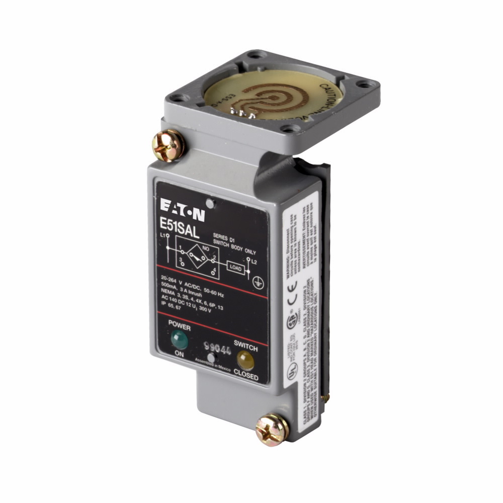 Eaton E51 NEMA limit switch inductive proximity sensor, Eaton Inductive Proximity Sensor, E51, Output ON (1 LED per output), 500 mA AC/DC solid state output, 2-wire AC, NO, 20-264 Vac/dc