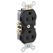 20 Amp, 125 Volt, NEMA 5-20R, 2P, 3W, Narrow Body Duplex Receptacle, Straight Blade, Commercial Grade, Self Grounding, Side Wired, Steel Strap - BLACK