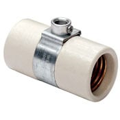 Medium Base, One-Piece, Keyless, Incandescent, Glazed Porcelain Lampholder, Side Outlet Twin, Single Circuit, Side Outlet, Dual Socket - White