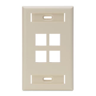 QuickPort Wallplate with ID window, single gang, 4-port, ivory