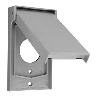 1-Gang Single Receptacle Wallplate Cover, Weather-Resistant, Thermoplastic, Device Mount, Vertical Self Closing Lid, Gray