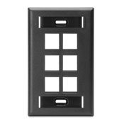 QuickPort Wallplate with ID window, single gang, 6-port, black