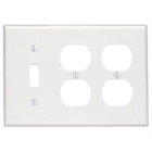 3-Gang 1-Toggle 2-Duplex Device Combination Wallplate, Thermoplastic Nylon, Device Mount, Ivory