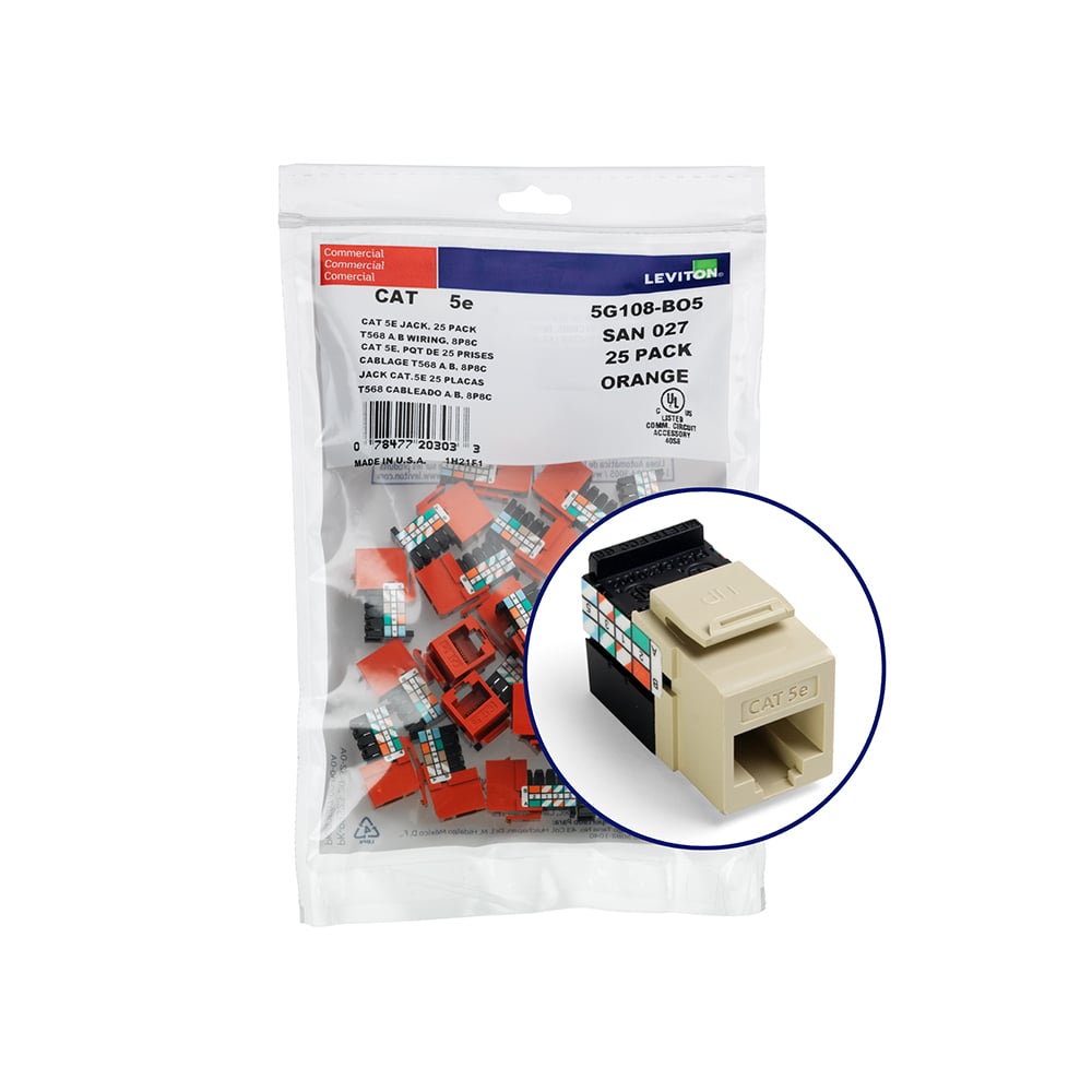 GigaMax 5e QuickPort Connector Quickpack, CAT 5e, 25-pack, ivory