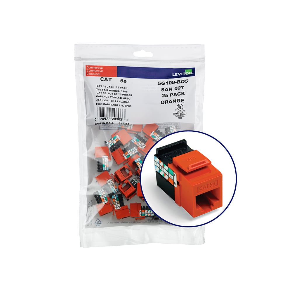 GigaMax 5e QuickPort Connector Quickpack, CAT 5e, 25-pack, orange