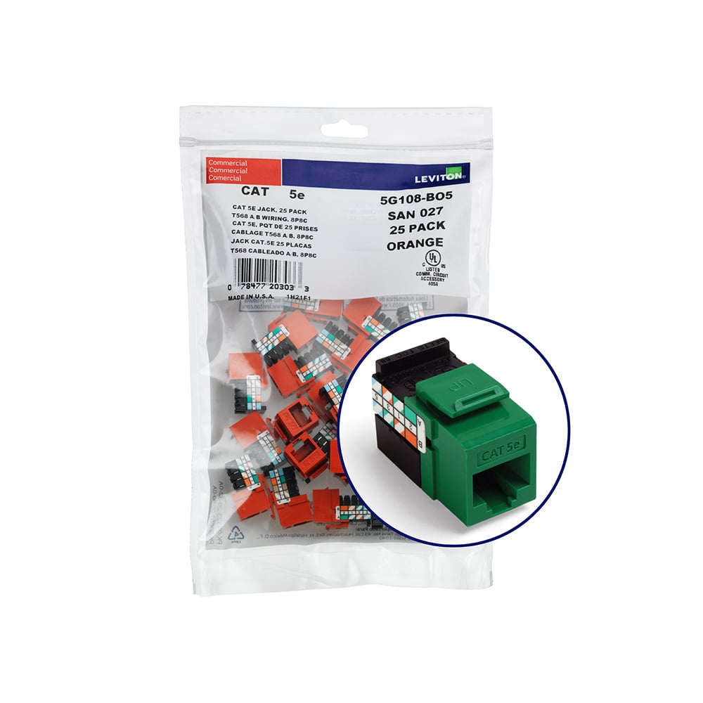 GigaMax 5e QuickPort Connector Quickpack, CAT 5e, 25-pack, green