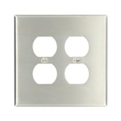 2-Gang Duplex Device Receptacle Wallplate, Oversized, 302 Stainless Steel, Device Mount, - Stainless Steel