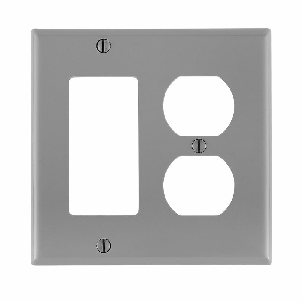 2-Gang 1-Duplex Decora/GFCI Device Combination Wallplate, Standard Size, Thermoplastic Nylon, Gray