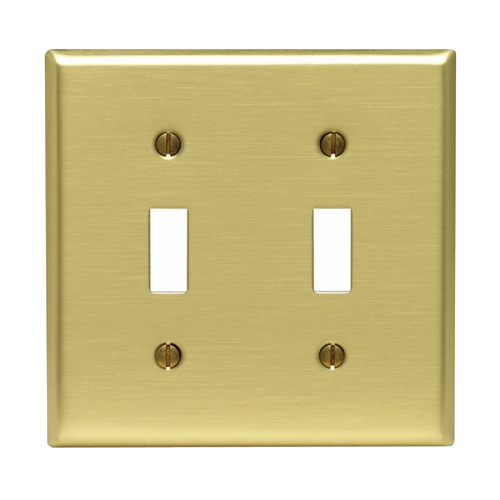 Two Gang Polished Brass Wallplate. Standard Size.  Pierced For Two Toggles.