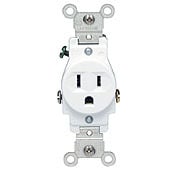 15 Amp, 125 Volt, Narrow Body Single Receptacle, Straight Blade, Commercial Grade, Grounding, White
