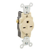 15-Amp, 250-Volt, Narrow Body Single Receptacle, Straight Blade, Commercial Grade, Grounding, Ivory