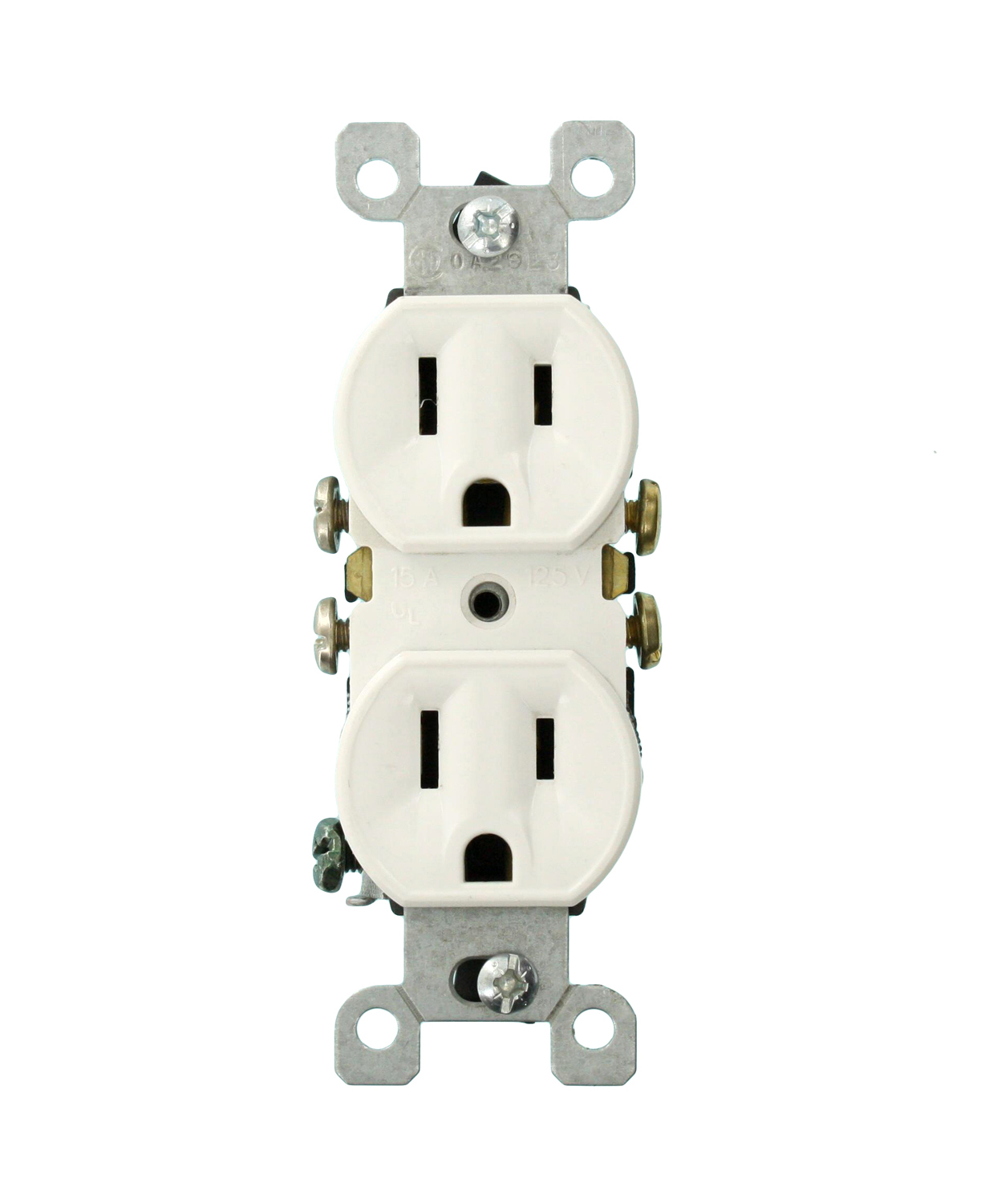 15 Amp 125 Volt Ultrasonic Welded Duplex Receptacle, 2 Pole, 3 Wire, Residential Grade, White
