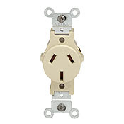 20 Amp, 125/250 Volt, Narrow Body Single Receptacle, Straight Blade, Commercial Grade, Non-Grounding, Ivory