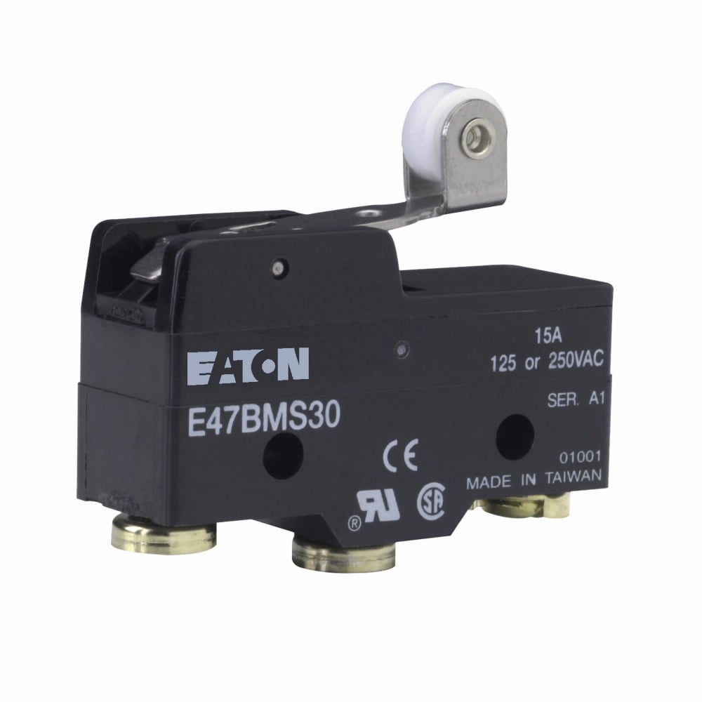 Precision Limit Switch, E47, Roller lever, Screw Terminals, 15A at 250 Vac, 6A at 30 Vdc, 0.01 mm/s-1m/s, 1-SPDT (Form C)