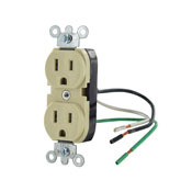 15-Amp, 125-Volt, Slim Body Duplex Receptacle, Straight Blade, Commercial Grade, Ivory
