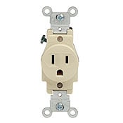 15 Amp, 125 Volt, NEMA 5-15R, 2P, 3W, Narrow Body Single Receptacle, Straight Blade, Commercial Grade, Grounding, Back & Side Wired, Steel Strap - IVORY