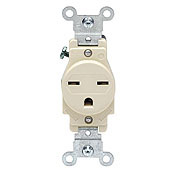 15 Amp, 250 Volt, Narrow Body Single Receptacle, Straight Blade, Commercial Grade, Grounding, Ivory