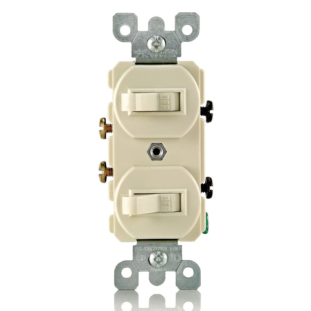 15 Amp, 120/277 Volt, Duplex Style Single-Pole / Single-Pole AC Combination Switch, Grounding, Ivory
