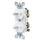 15 Amp, 120/277 Volt, Duplex Style Single-Pole / Single-Pole AC Combination Switch, Grounding, White