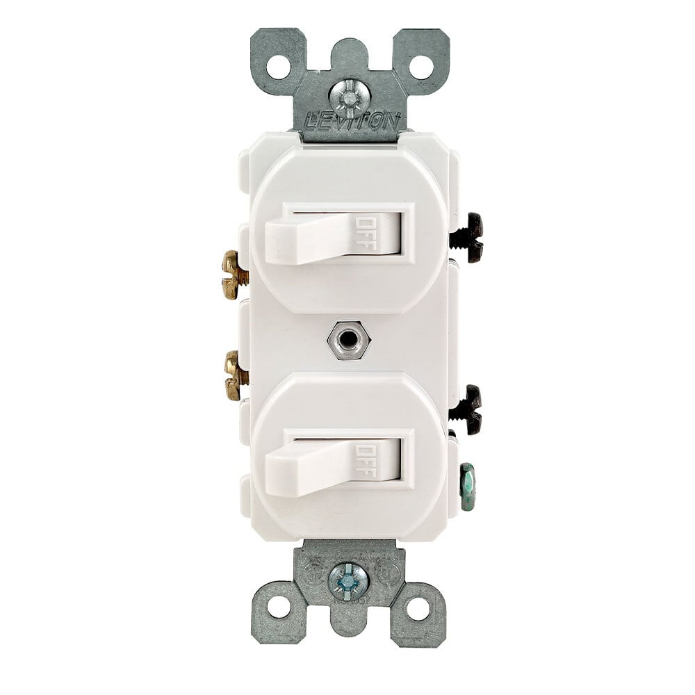 15 Amp, 120/277 Volt, Duplex Style Single-Pole / Single-Pole AC Combination Switch, Grounding, White